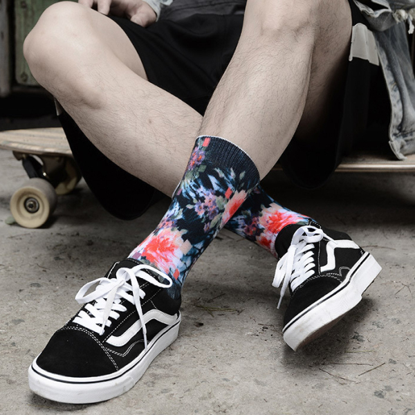 3 Pairs Rose Pattern Crew Sublimated 360 Printed Socks Test Sample